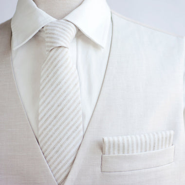 Men's Necktie / Natural Linen Stripe