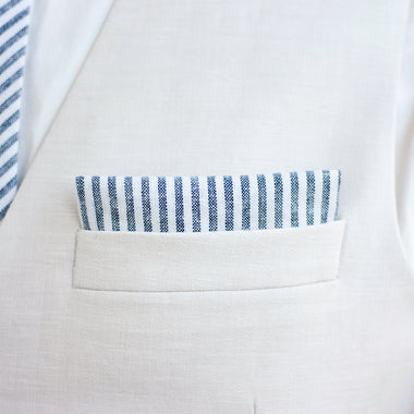 Men's Pocket Square / Navy Linen Stripe