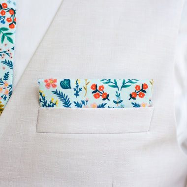 Men's Pocket Square / Mint Metallic Floral