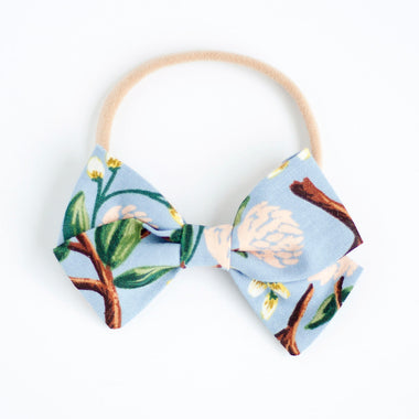 Classic Hair Bow Clip Or Headband / Peonies In Dusty Blue